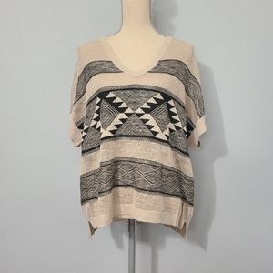 J‎ Jill Beige Mesh Crochet Aztec Print Sweater Top M/L